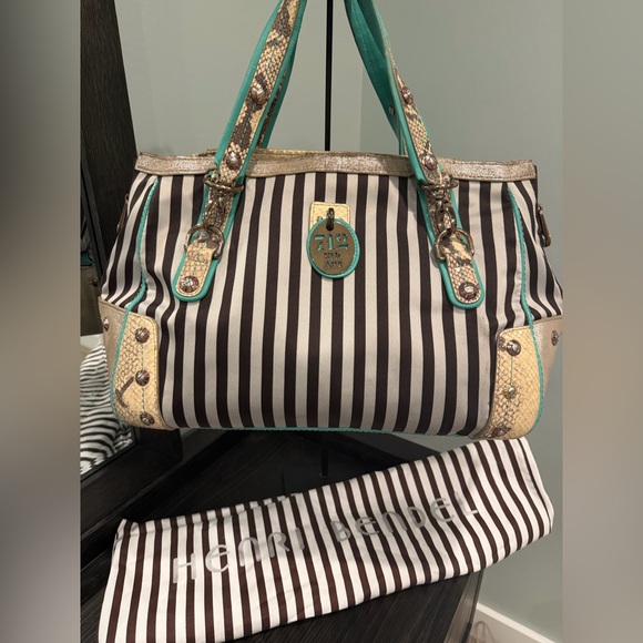 Henri Bendel “712 5th Ave” Centennial Stripe Mixed Media Tote